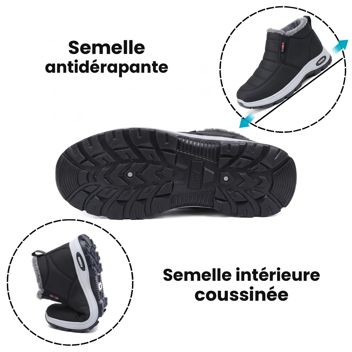 Sianna™ | Bottillons matelassés imperméables à enfiler – Noir