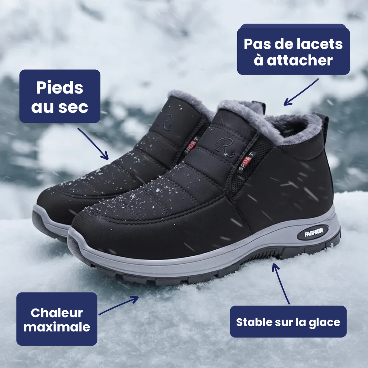 Sianna™ | Bottillons matelassés imperméables à enfiler – Noir