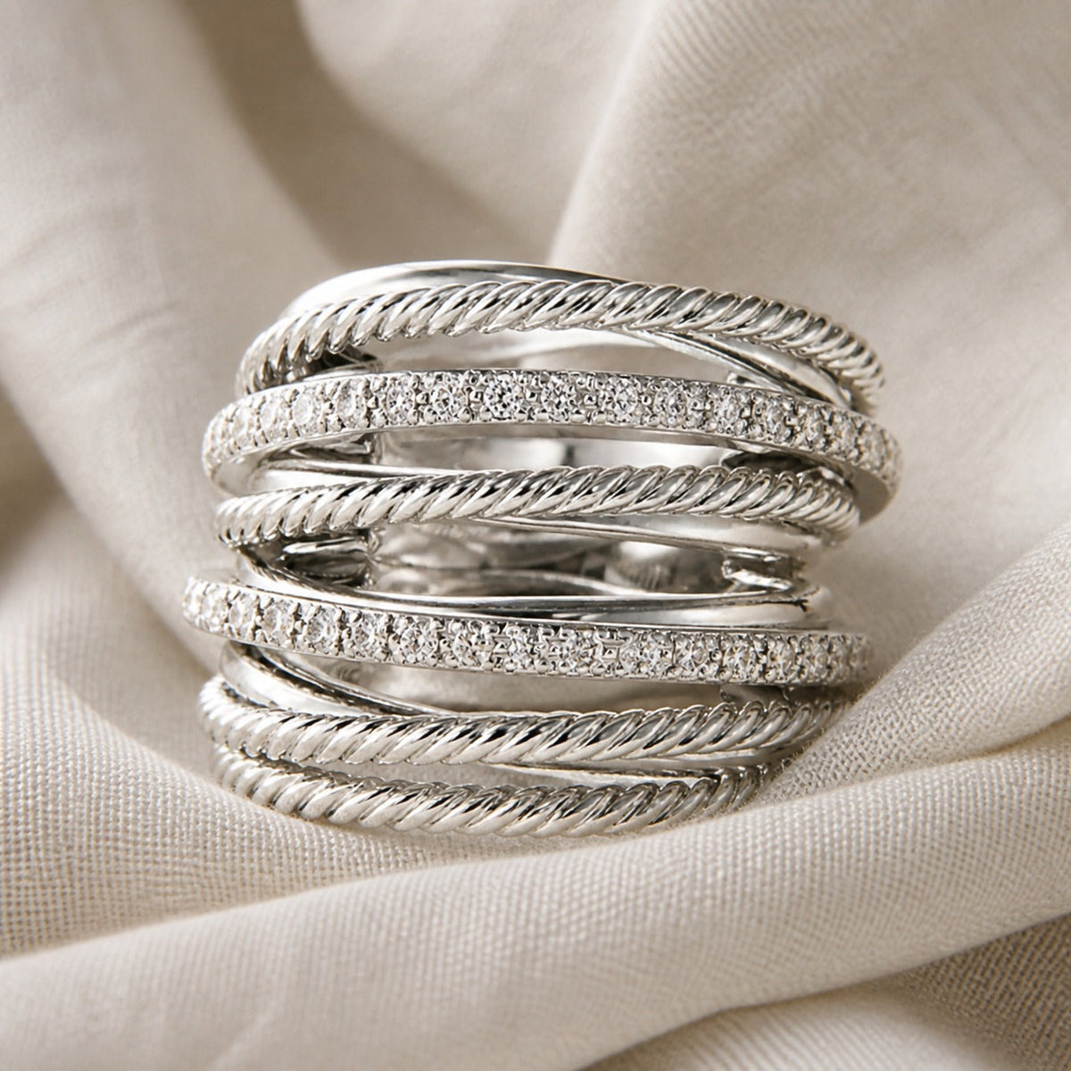 Bague Croix zircone étagée