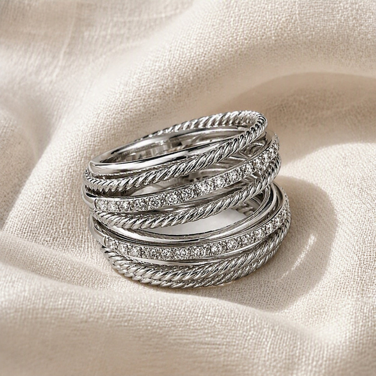 Bague Croix zircone étagée