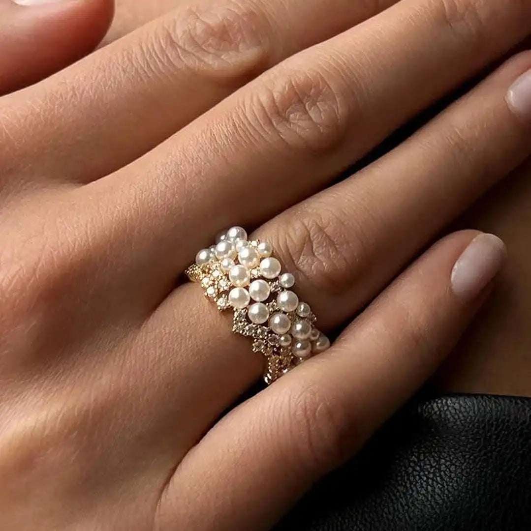 Bague ajustable Perle zircone vintage