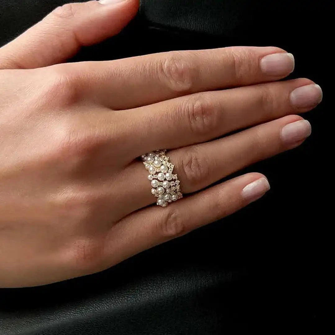 Bague ajustable Perle zircone vintage