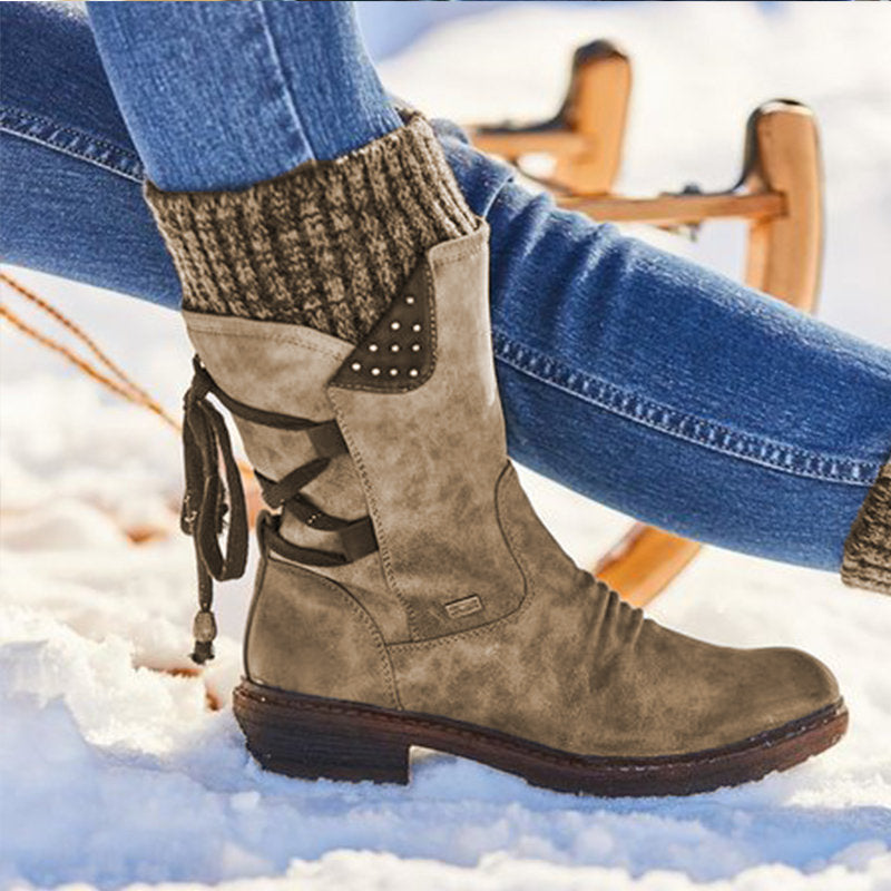 Quinn | Bottes mi-mollet à lacets et revers en tricot