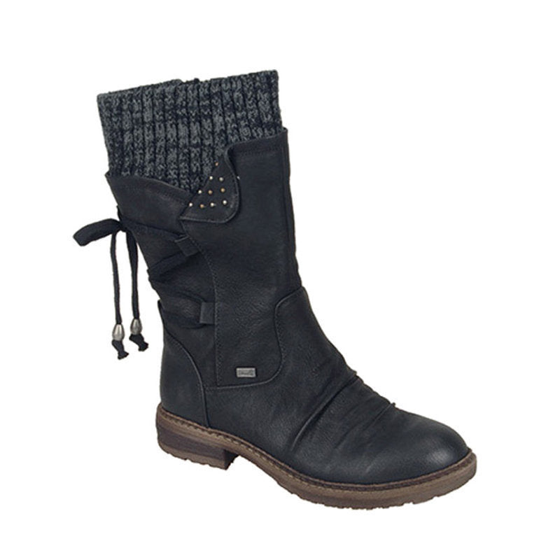 Quinn | Bottes mi-mollet à lacets et revers en tricot