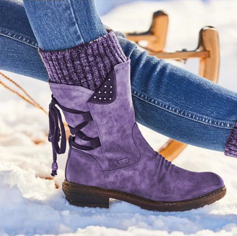 Quinn | Bottes mi-mollet à lacets et revers en tricot