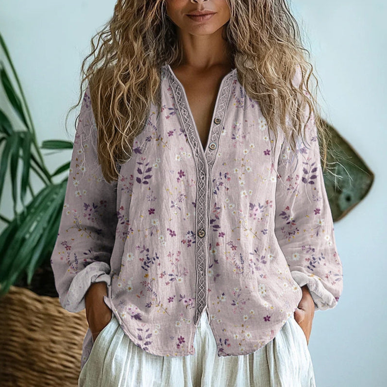 Brianna | Chemise vintage élégante à imprimé de feuilles