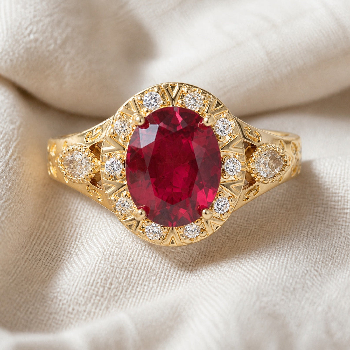 Bague affirmée Nœud halo rubis