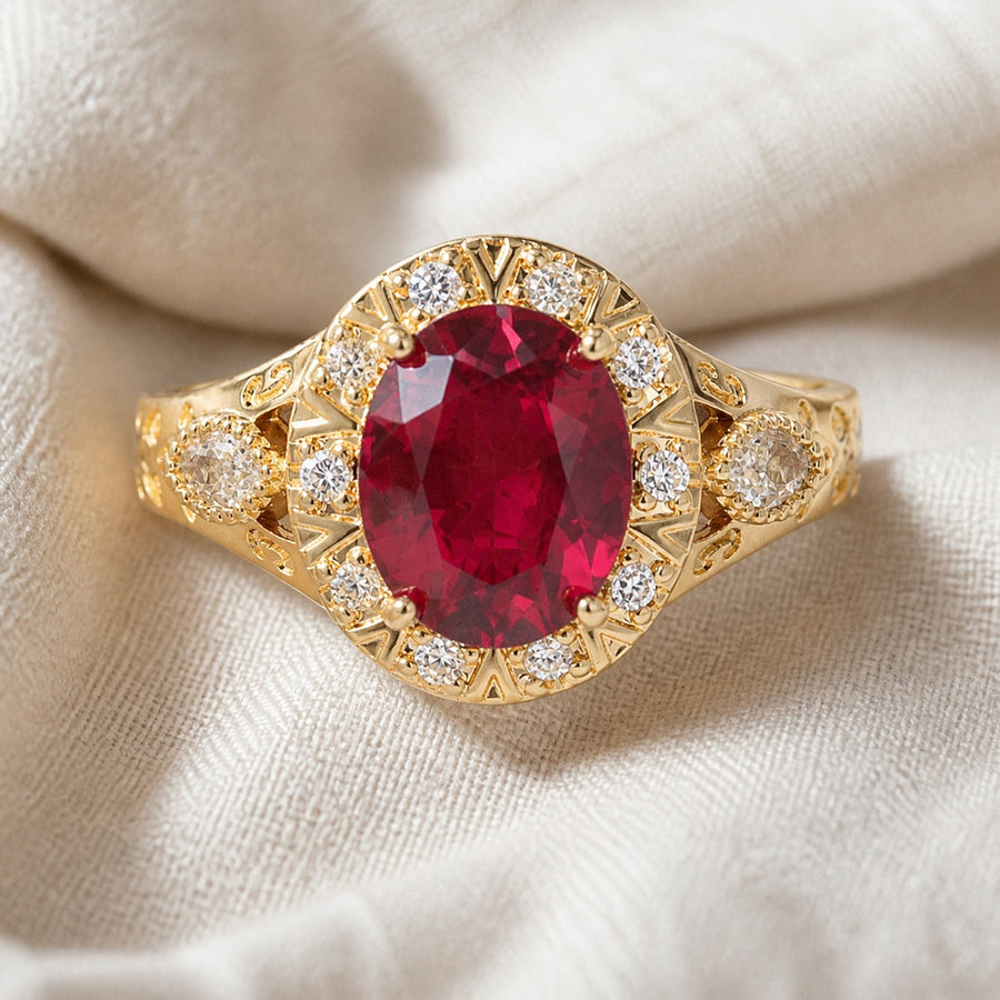 Bague affirmée Nœud halo rubis