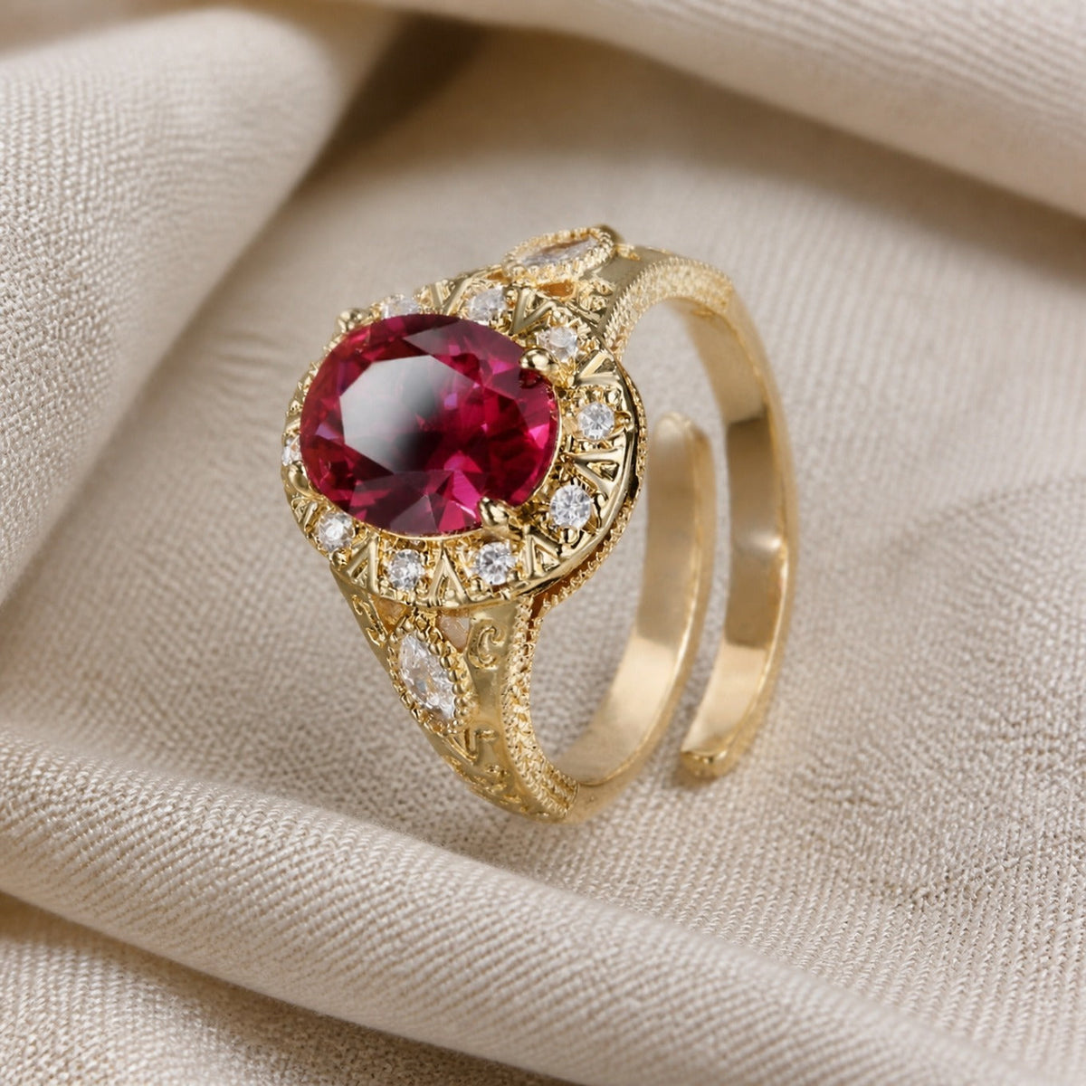 Bague affirmée Nœud halo rubis
