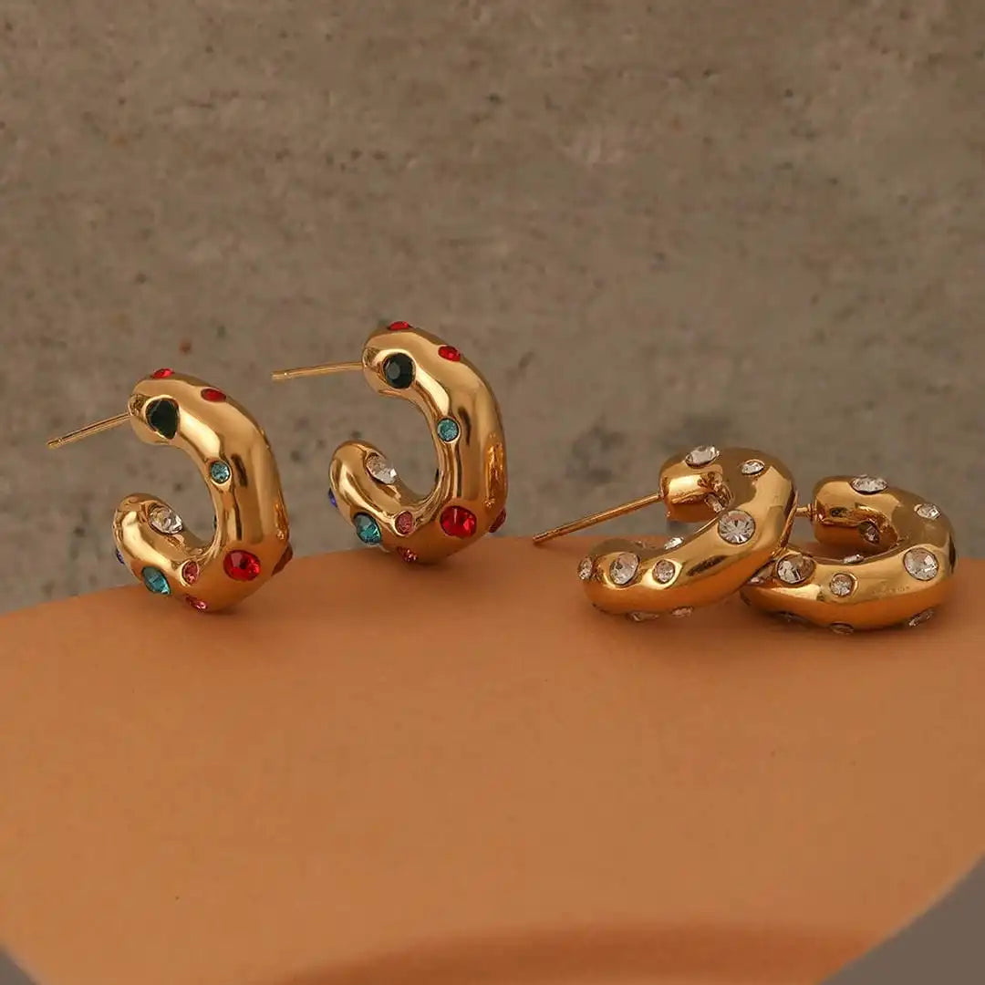 Boucles d'oreilles anneaux Zircon dorés scintillants