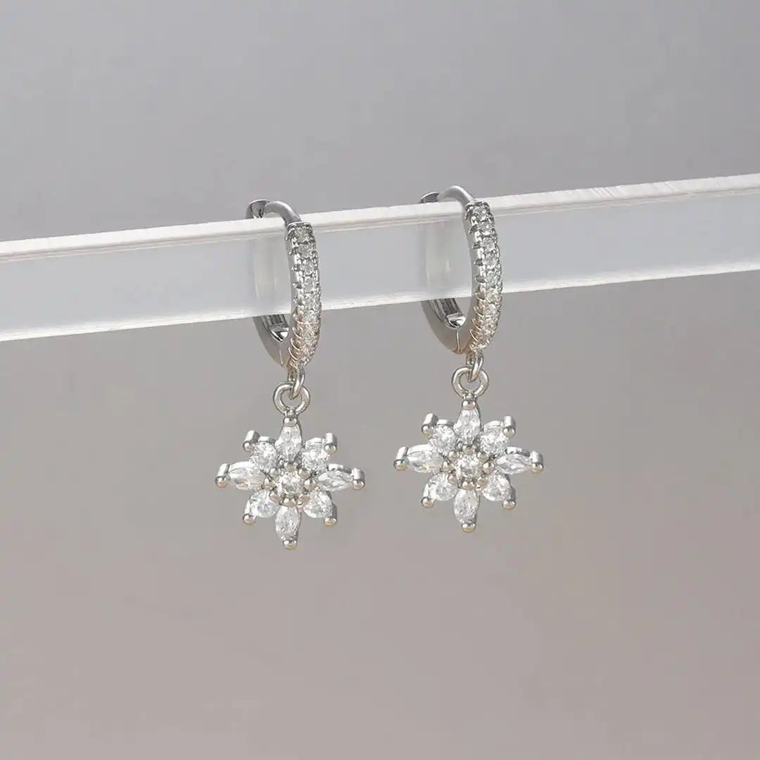 Boucles d'oreilles pendantes Flocon de neige cristal classiques