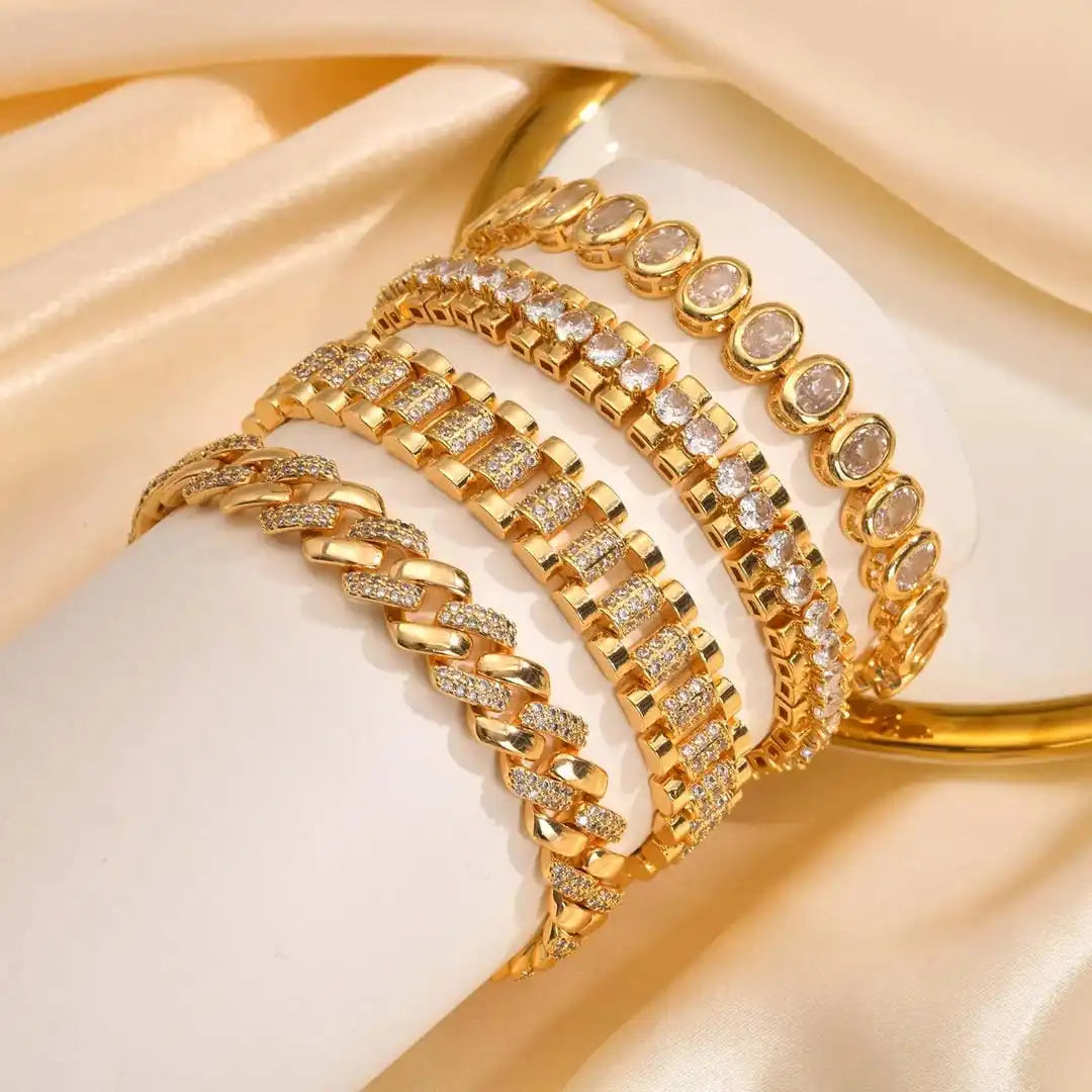 Ensemble de bracelets ajustables à zircons ton or