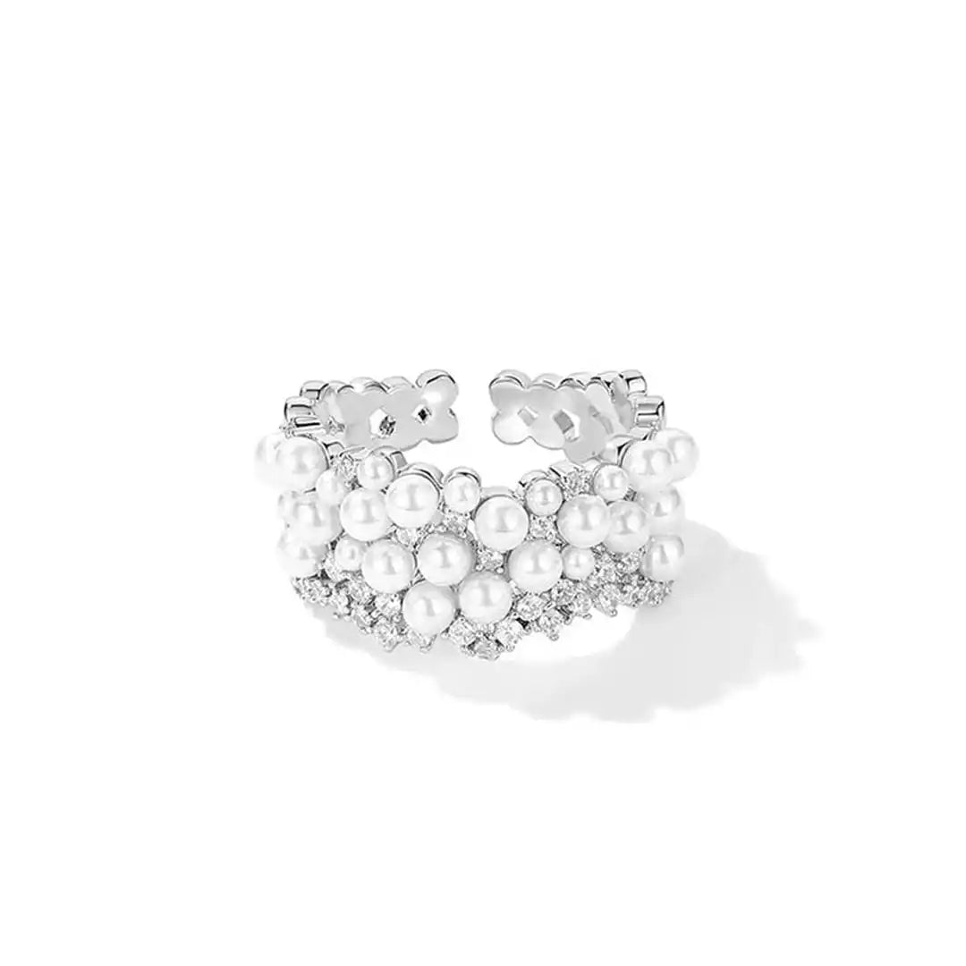 Bague ajustable Perle zircone vintage