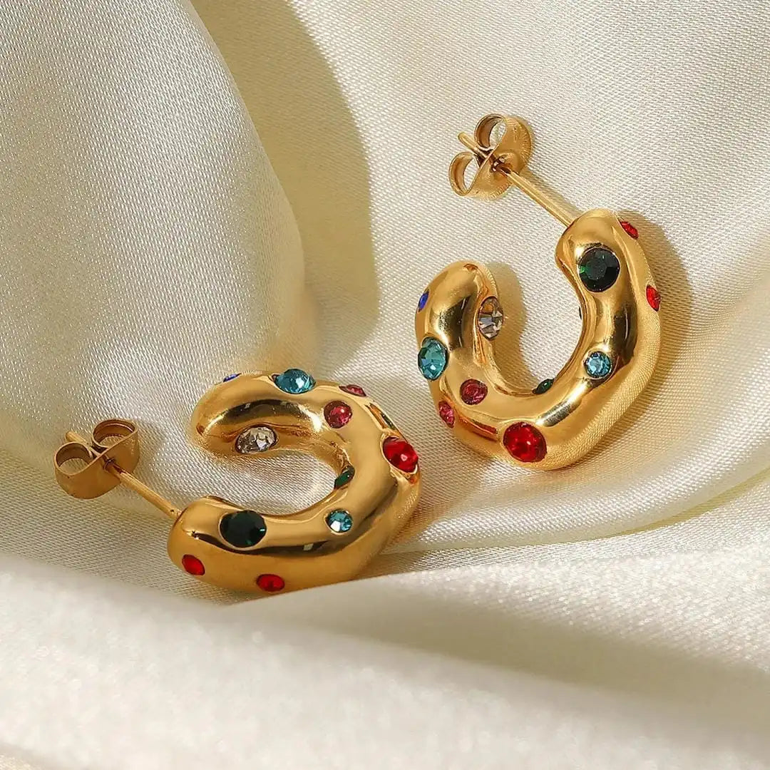 Boucles d'oreilles anneaux Zircon dorés scintillants