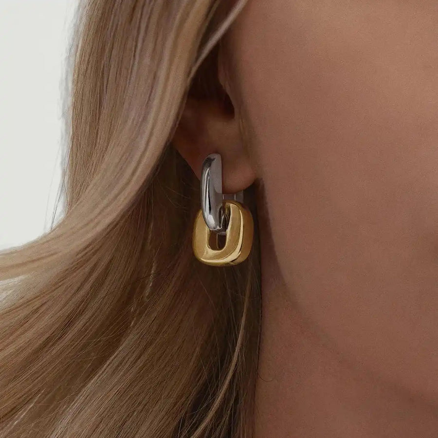 Boucles d'oreilles Ovales bicolores dorées minimalistes