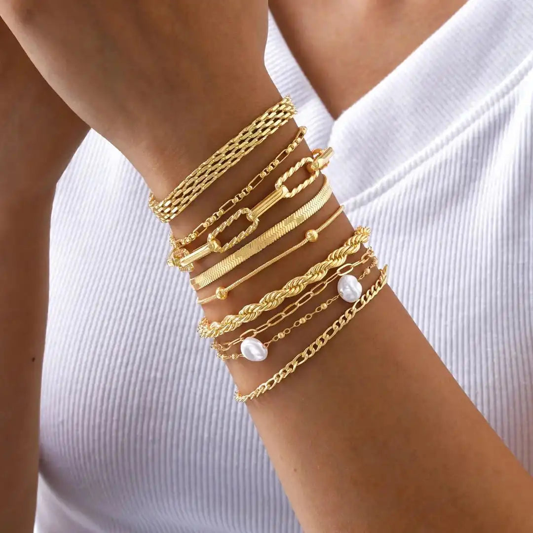 Ensemble de bracelets empilables Perle dorée