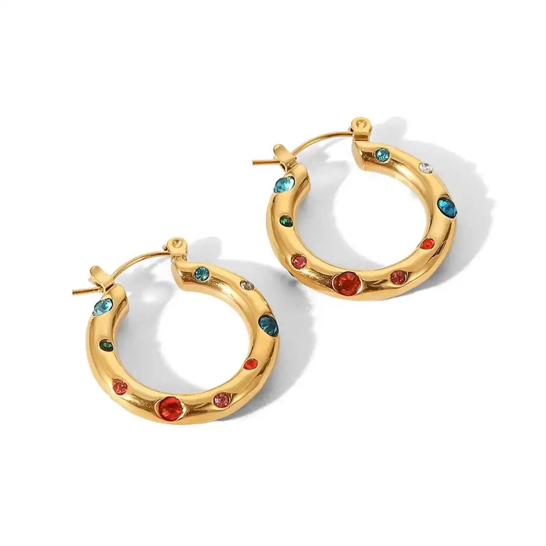 Boucles d'oreilles anneaux Zircon dorés scintillants