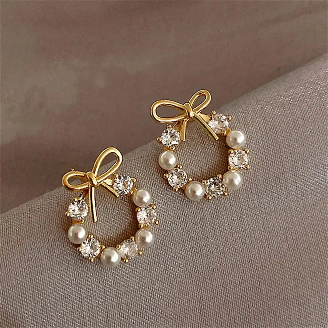 Boucles d'oreilles à tige Nœud et perle circulaire
