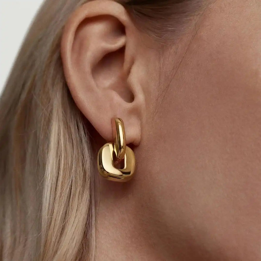 Boucles d'oreilles Ovales bicolores dorées minimalistes