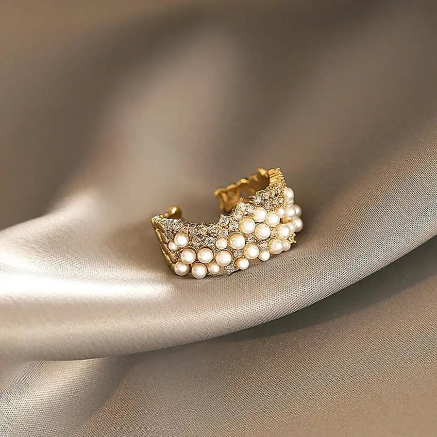 Bague ajustable Perle zircone vintage