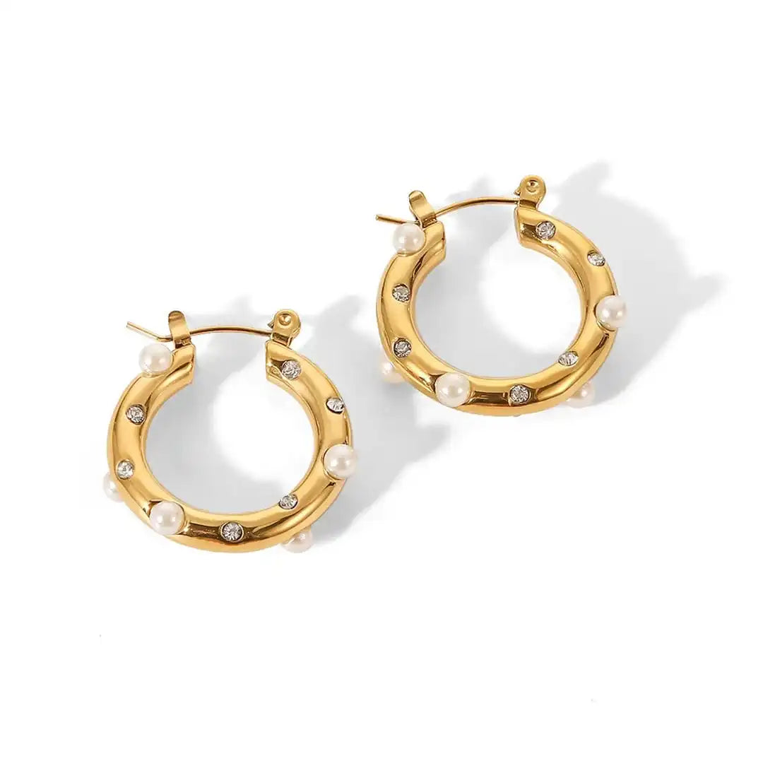 Boucles d'oreilles anneaux Zircon dorés scintillants