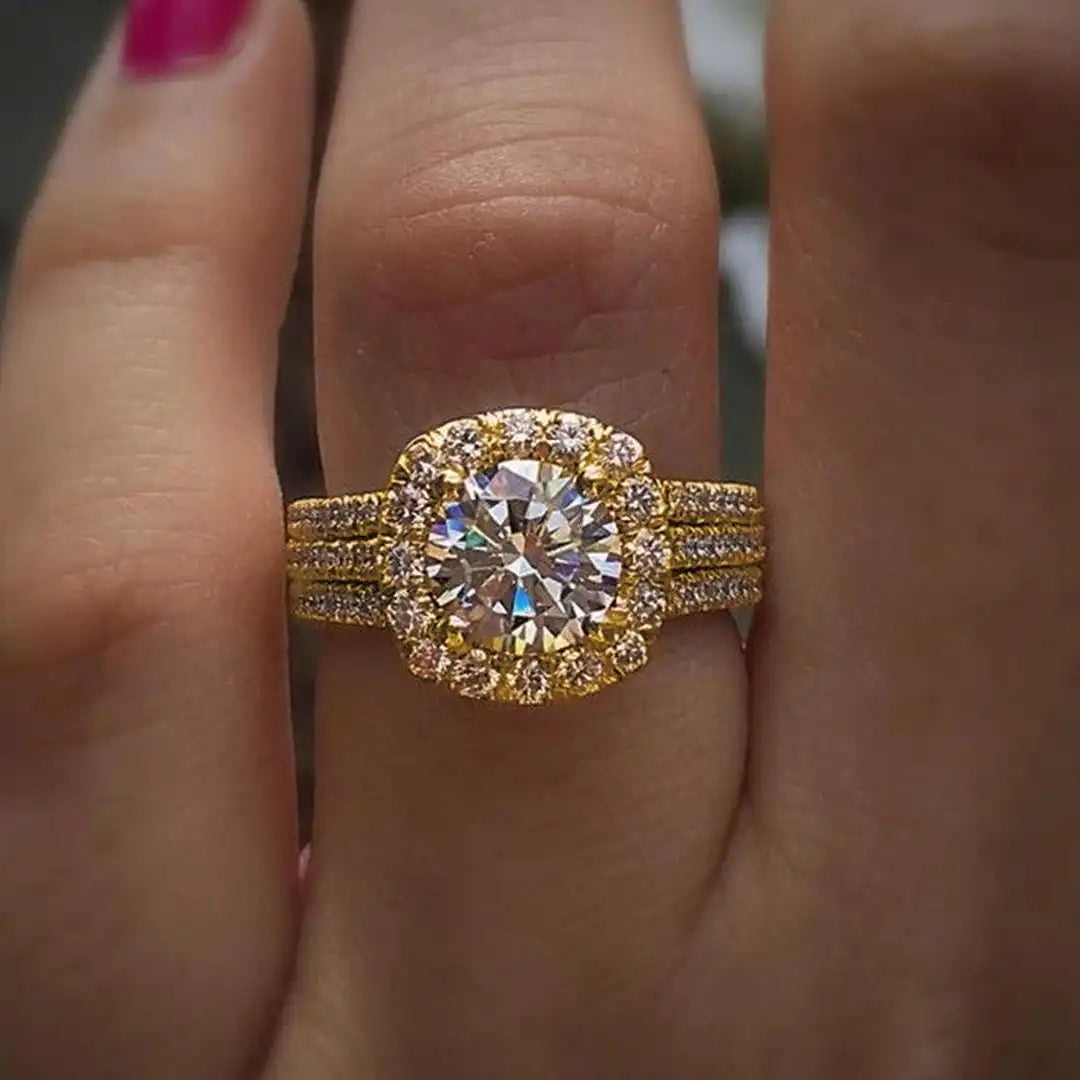 Bague affirmée Halo pavé coussin