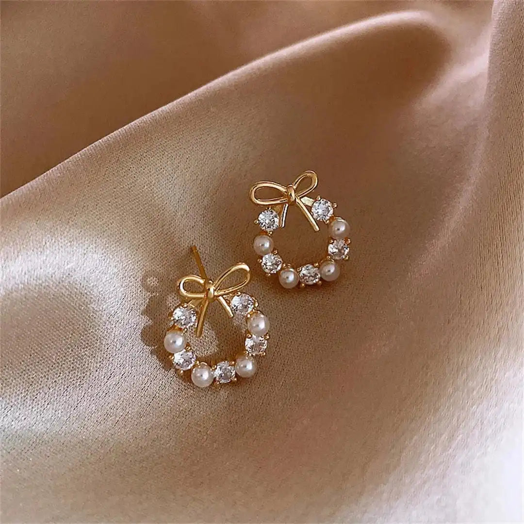 Boucles d'oreilles à tige Nœud et perle circulaire