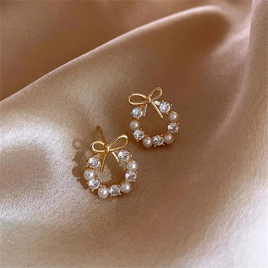 Boucles d'oreilles à tige Nœud et perle circulaire