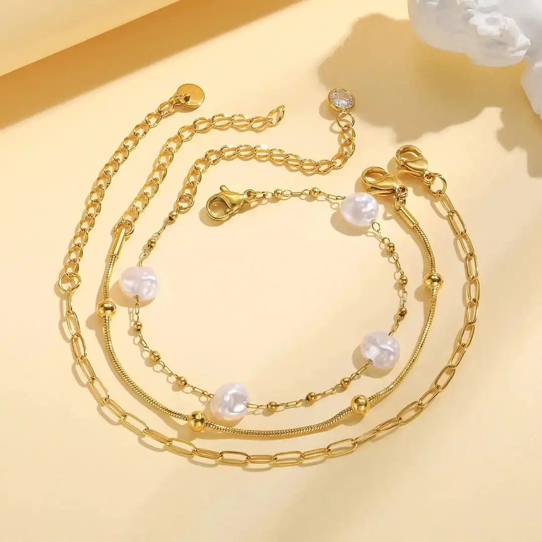 Ensemble de bracelets empilables Perle dorée