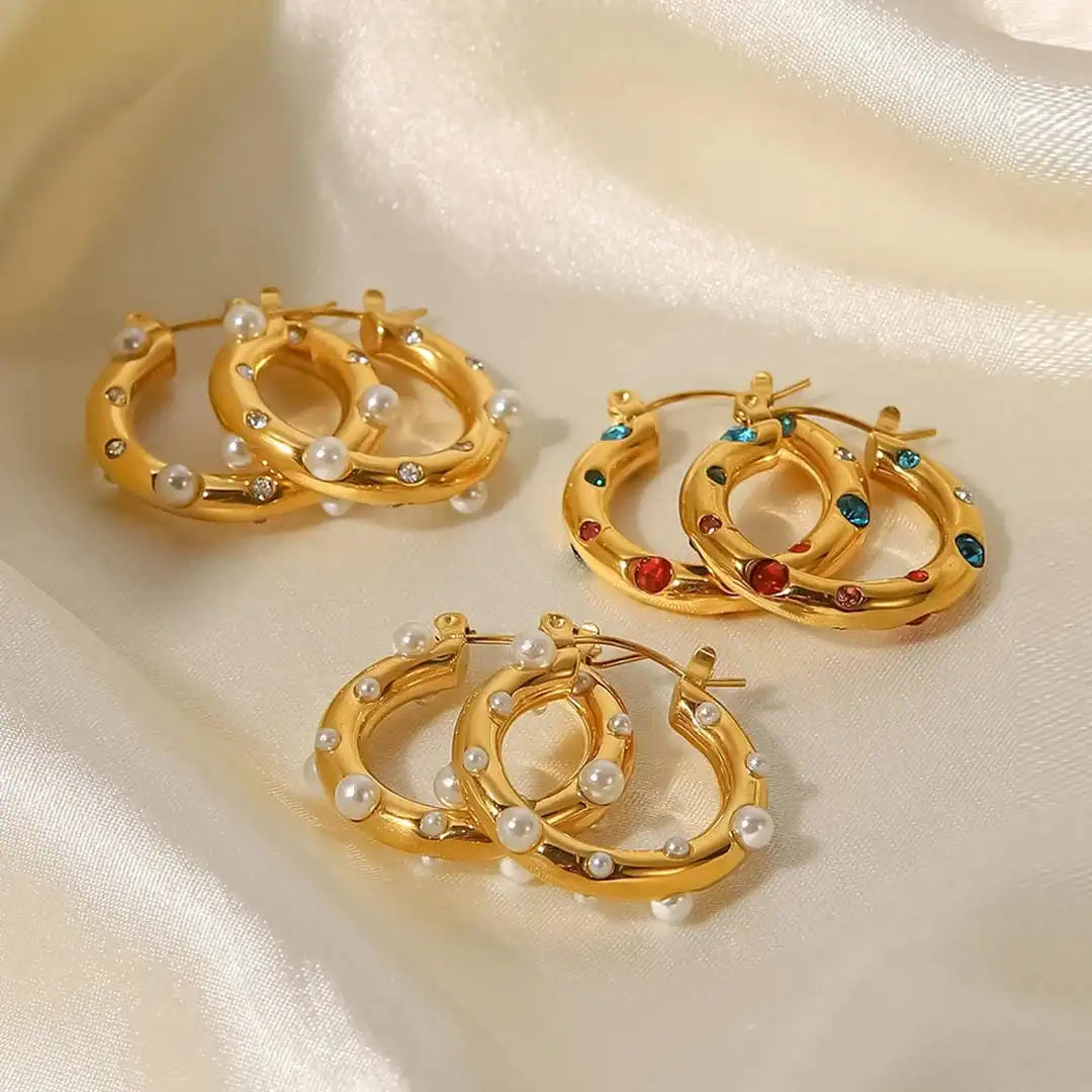 Boucles d'oreilles anneaux Zircon dorés scintillants