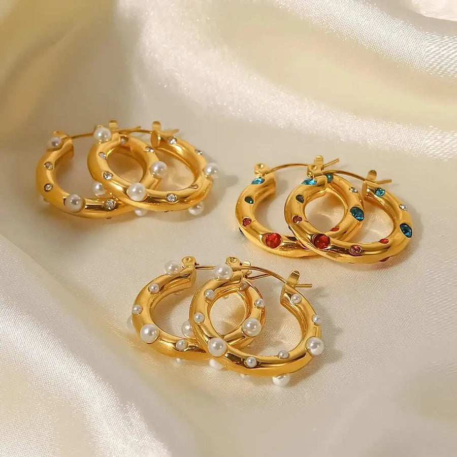 Boucles d'oreilles anneaux Zircon dorés scintillants