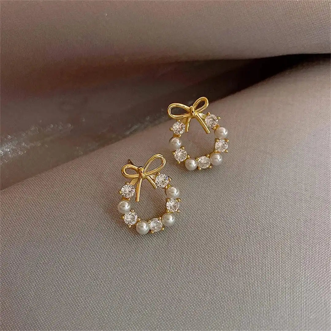 Boucles d'oreilles à tige Nœud et perle circulaire