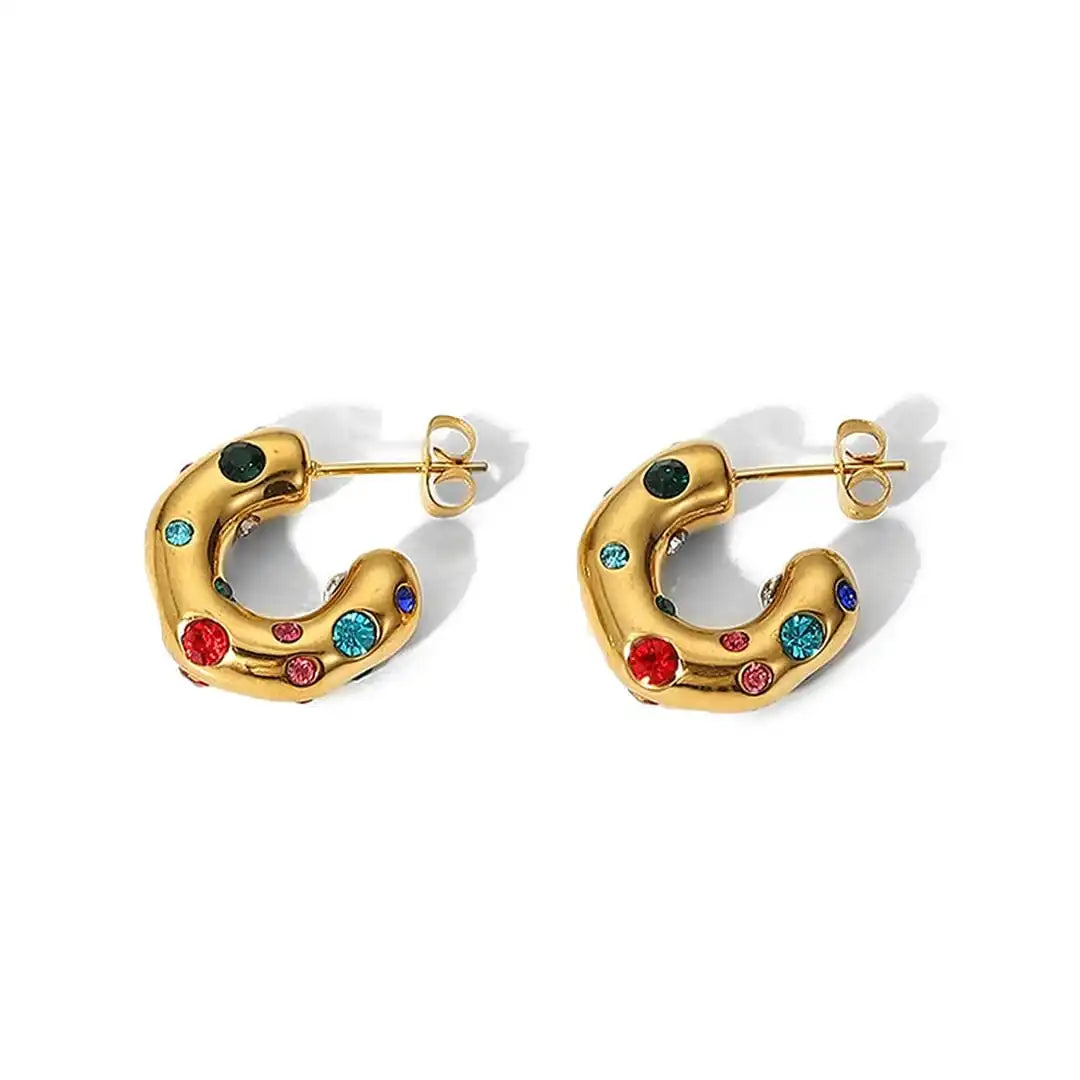 Boucles d'oreilles anneaux Zircon dorés scintillants