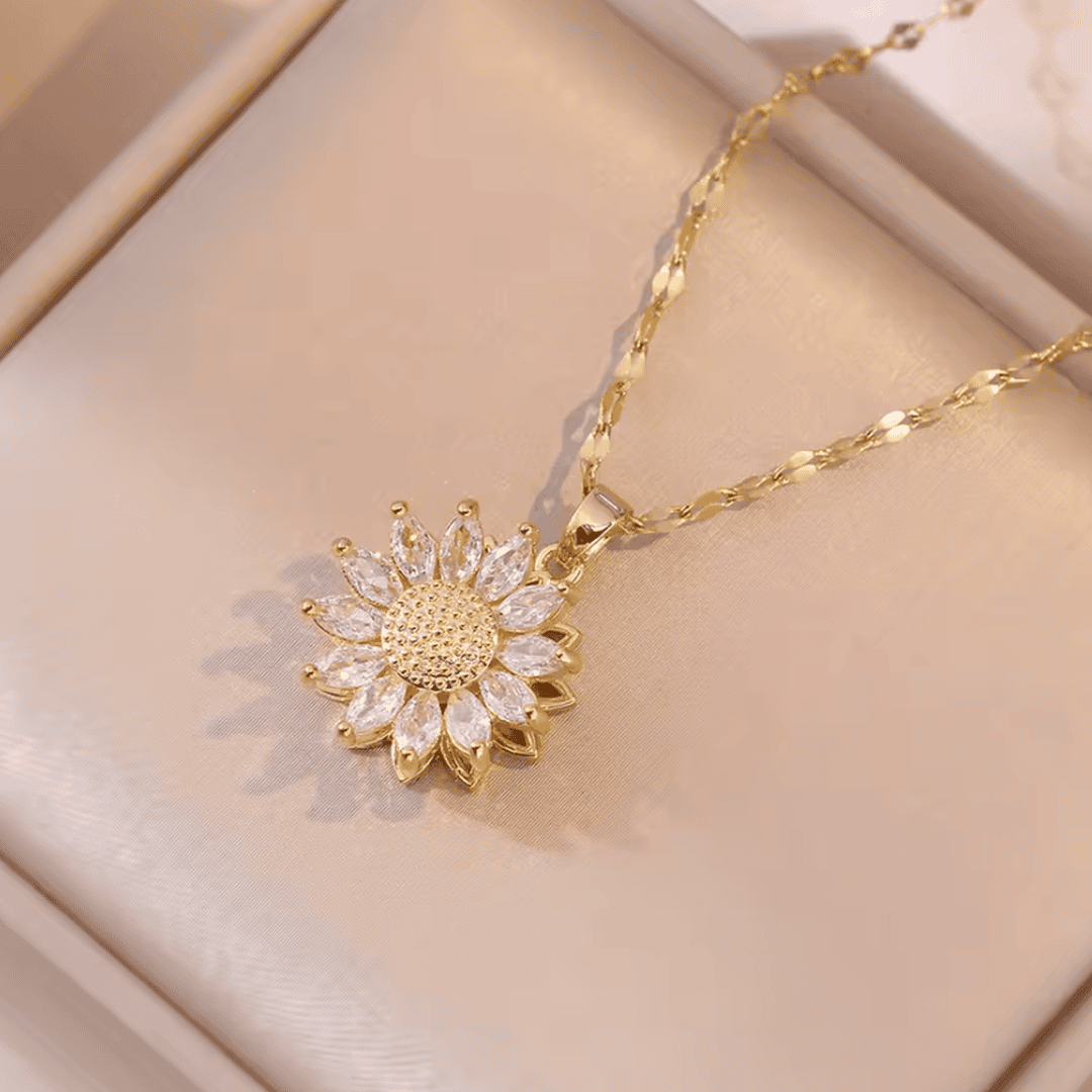 Ensemble collier et boucles d'oreilles Tournesol zircon argent tendance