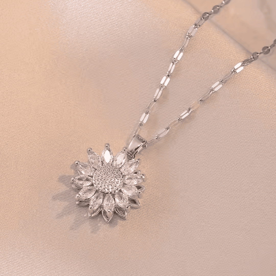 Ensemble collier et boucles d'oreilles Tournesol zircon argent tendance
