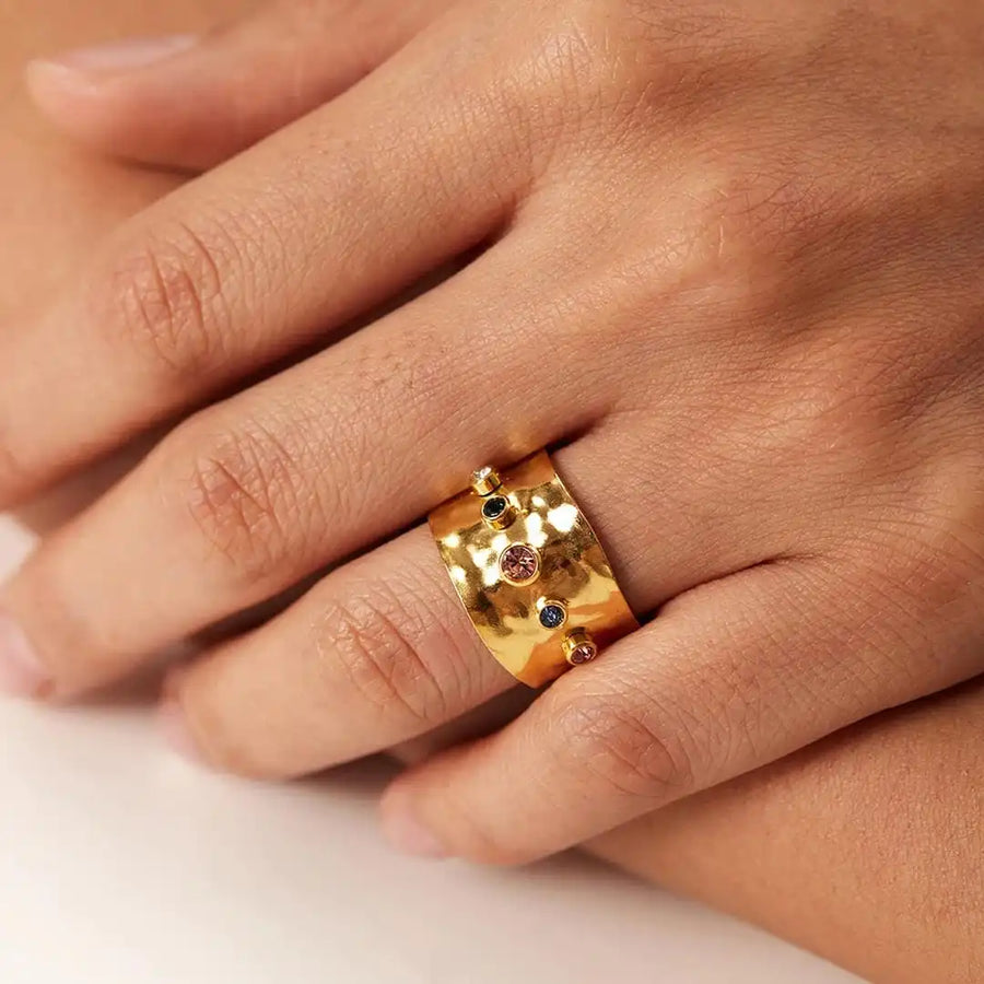 Bague vintage dorée à zircons