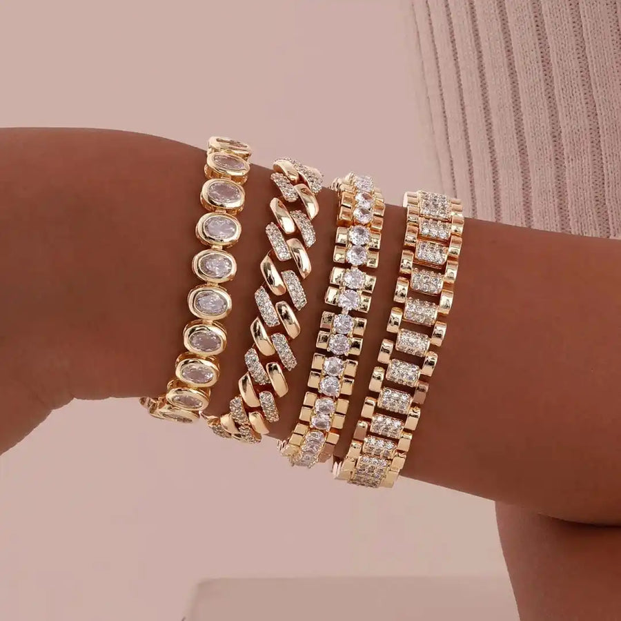 Ensemble de bracelets ajustables à zircons ton or