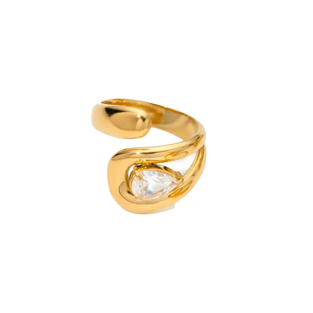 Bague Zircone goutte d'eau dorée intemporelle