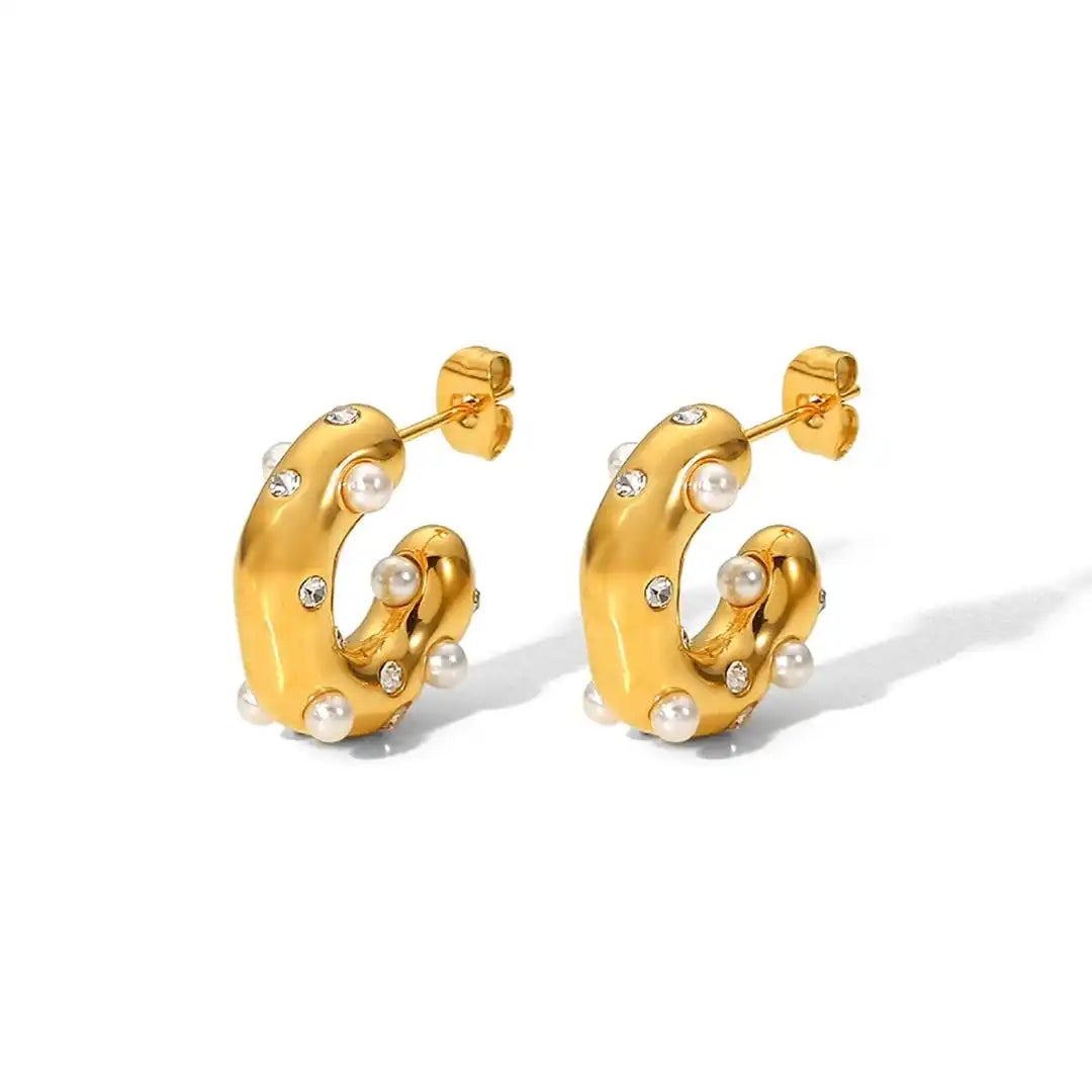 Boucles d'oreilles anneaux Zircon dorés scintillants