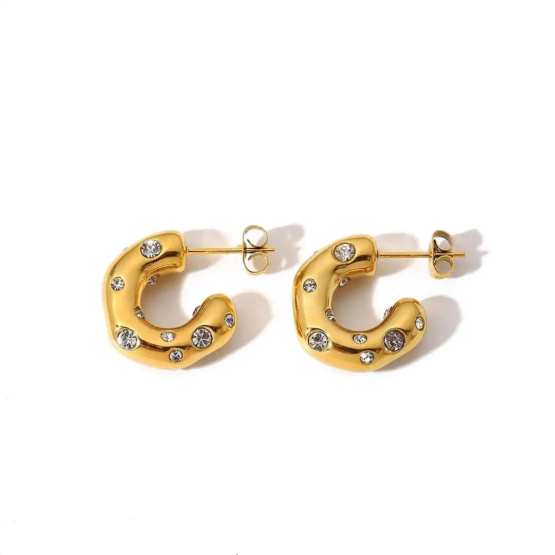 Boucles d'oreilles anneaux Zircon dorés scintillants