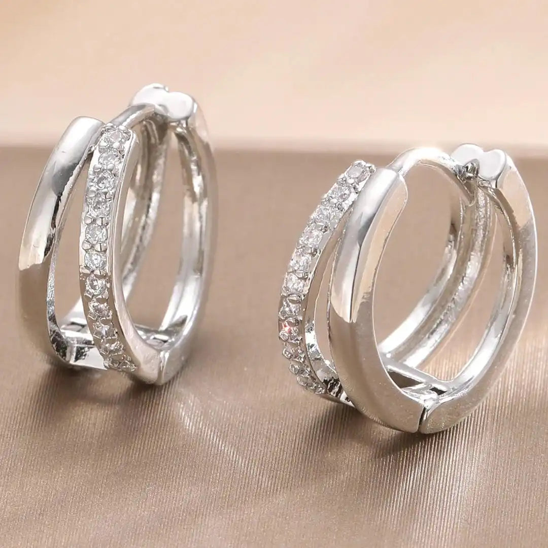 Boucles d'oreilles anneaux Zircon dorés intemporels