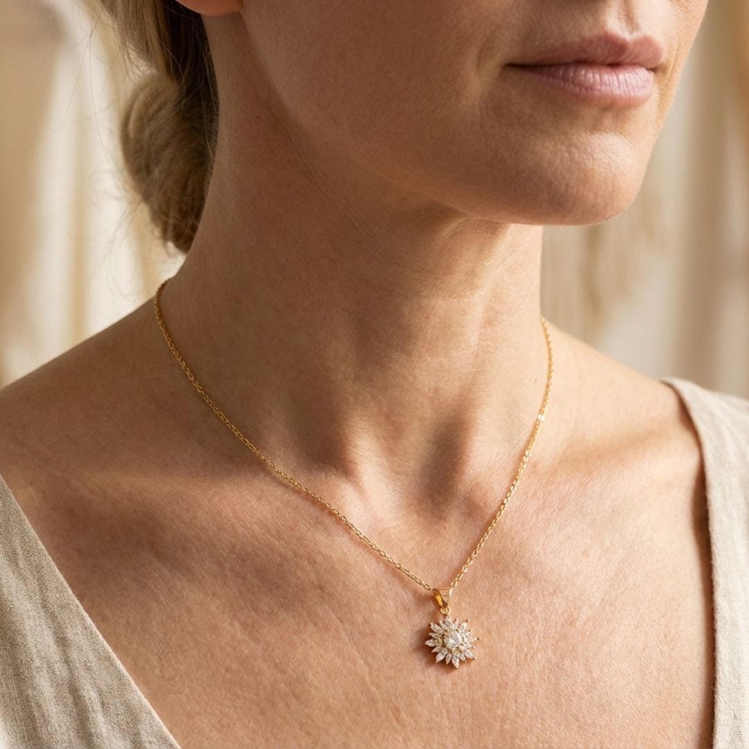 Ensemble collier et boucles d'oreilles Tournesol zircon argent tendance