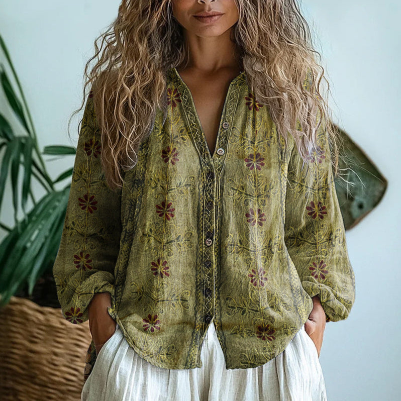 Brianna | Chemise vintage élégante à imprimé de feuilles