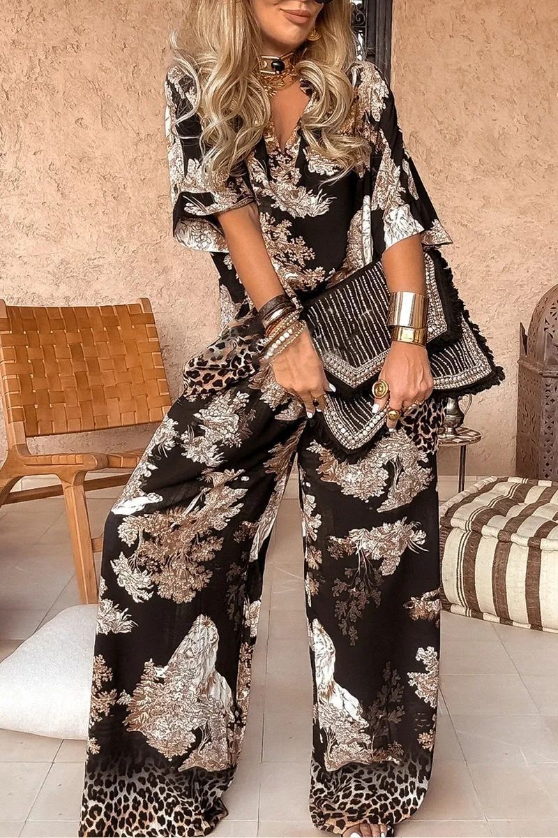 Ensemble deux pièces imprimé décontracté pour femme