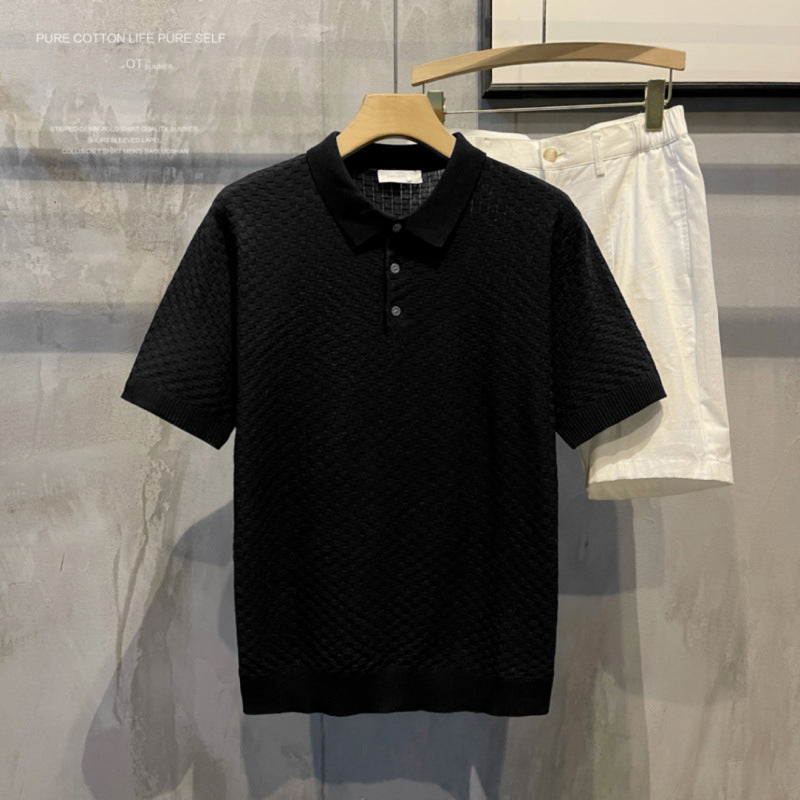 Polo écossais luxueux en soie glacée pour homme – léger, respirant, col classique
