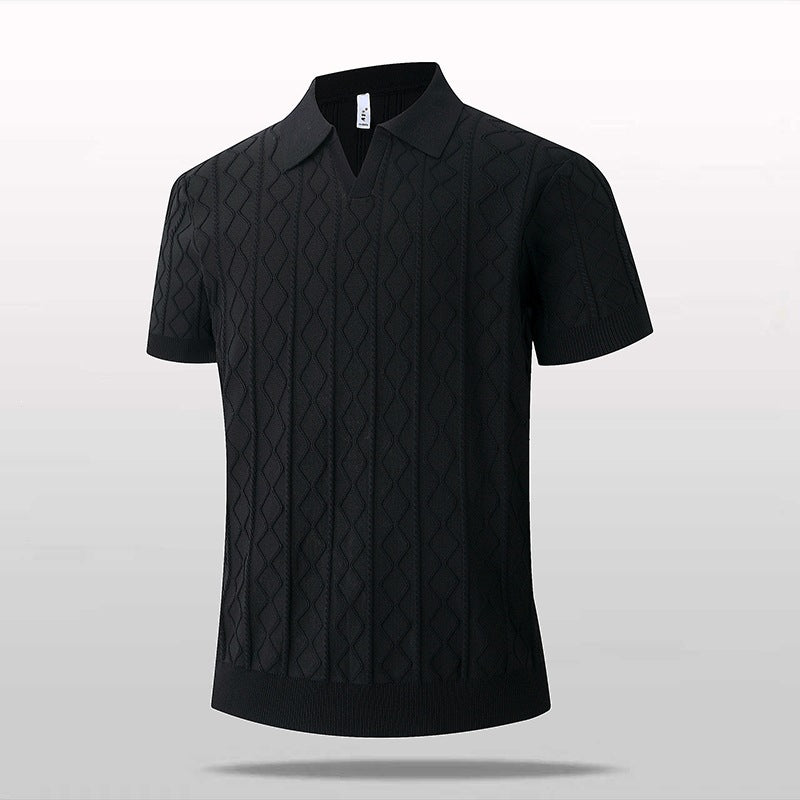 Polo en tricot à col en V et manches courtes pour homme