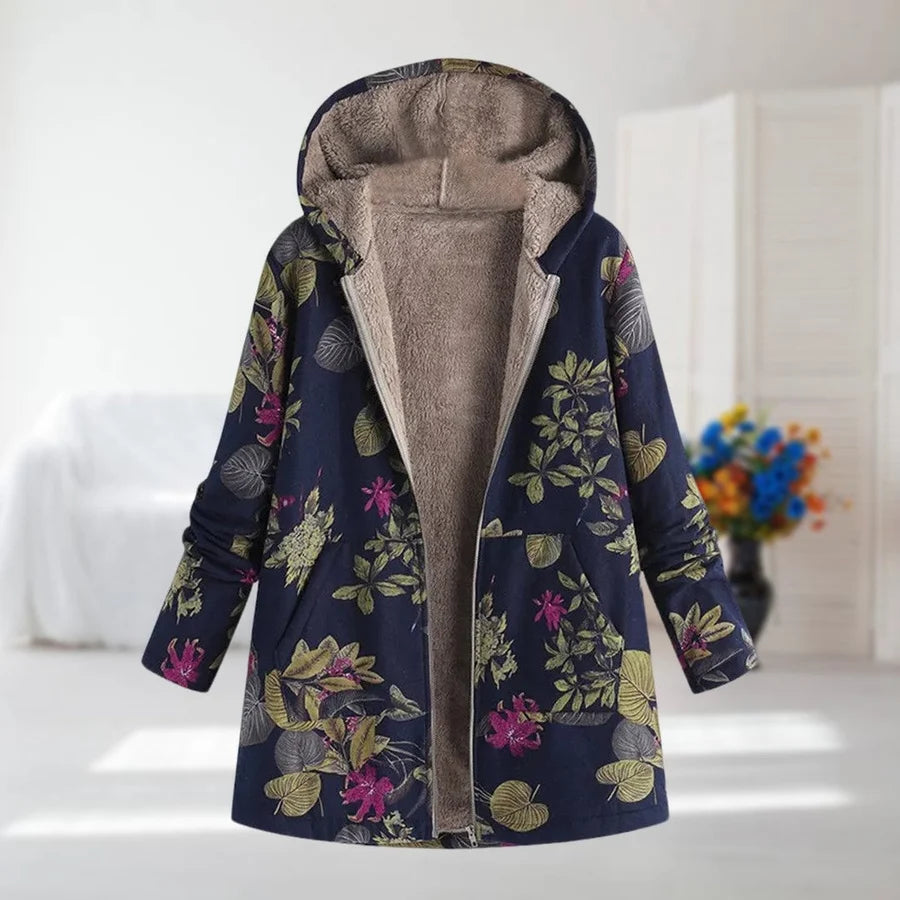 Mila - Cappotto Elegante Floreale Blu Navy