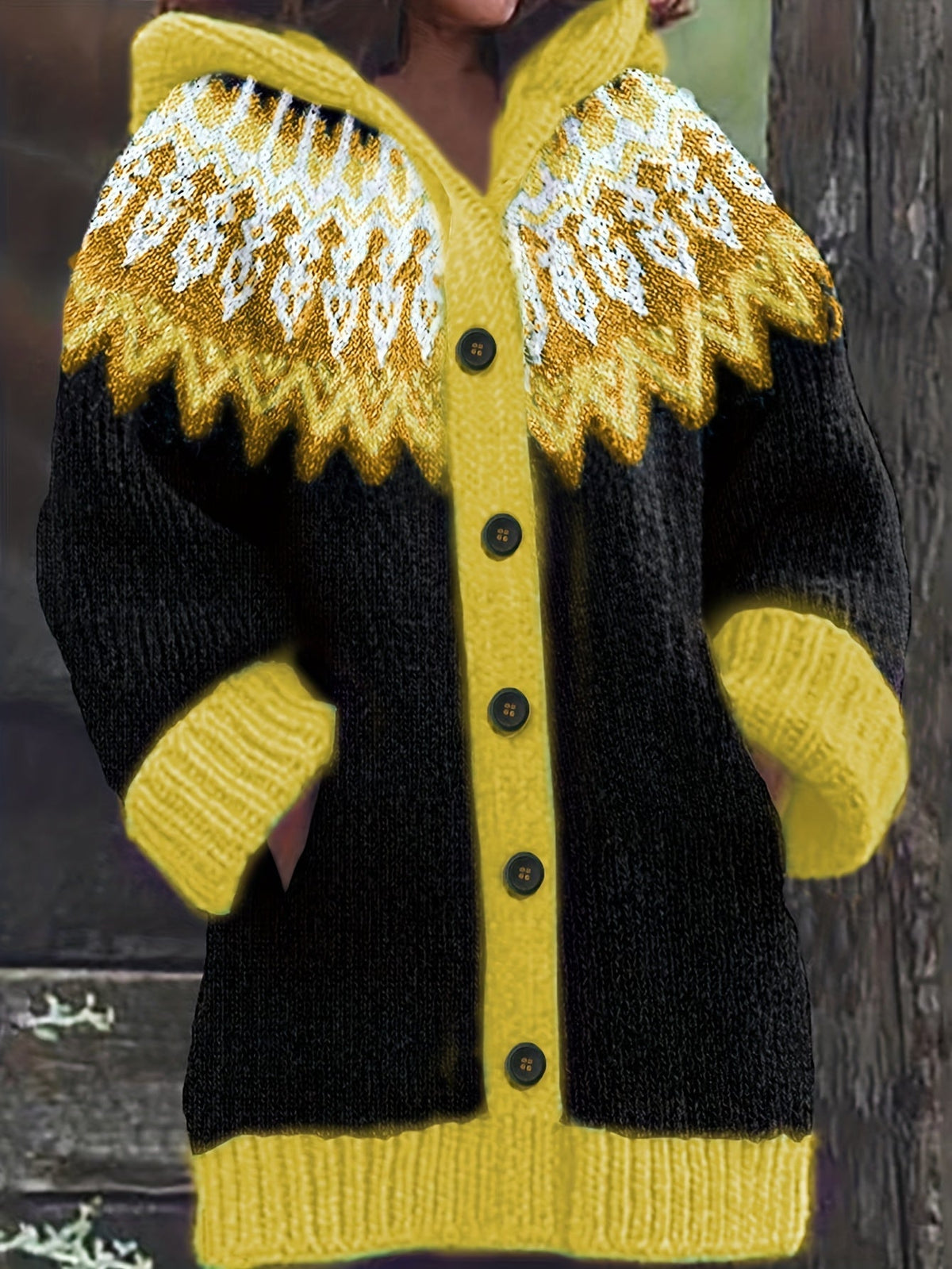Gulnur | Cardigan à capuchon à motif nordique