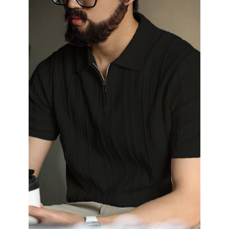 Polo zippé de style américain pour homme, haut d'été en tricot