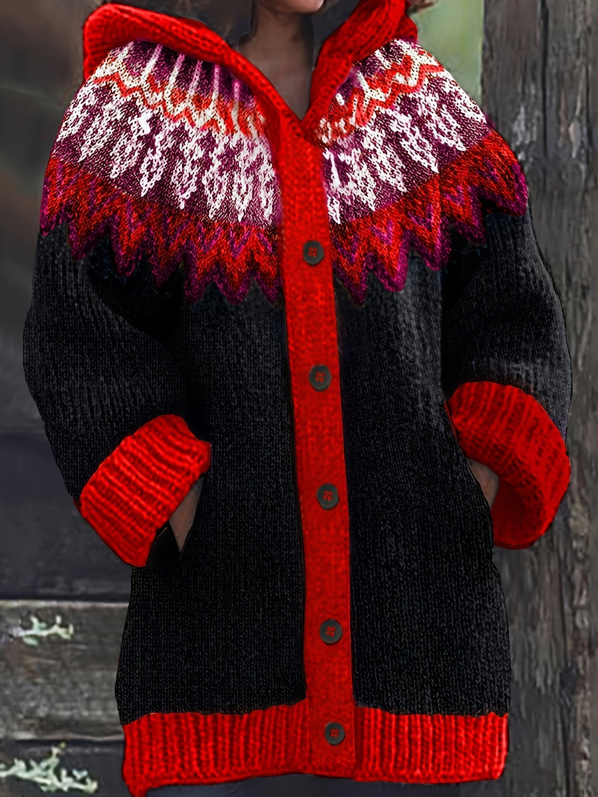 Gulnur | Cardigan à capuchon à motif nordique